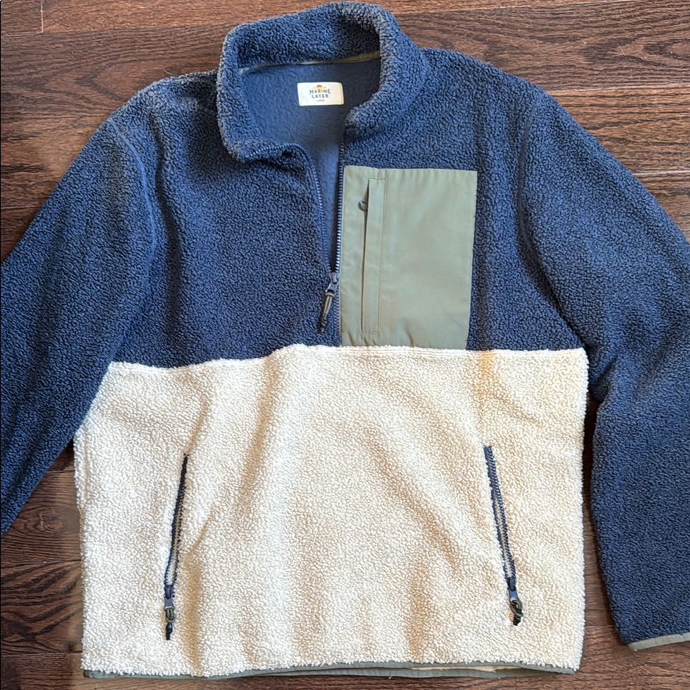 Marine Layer Blue and Cream Fleece Pullover